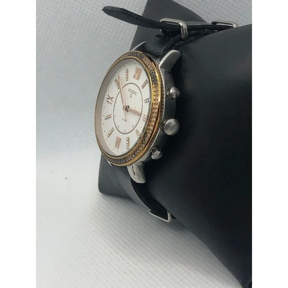 Fossil Q FTW5011 Womens Black Leather Analog White Dial Hybrid Smart Watch HK114